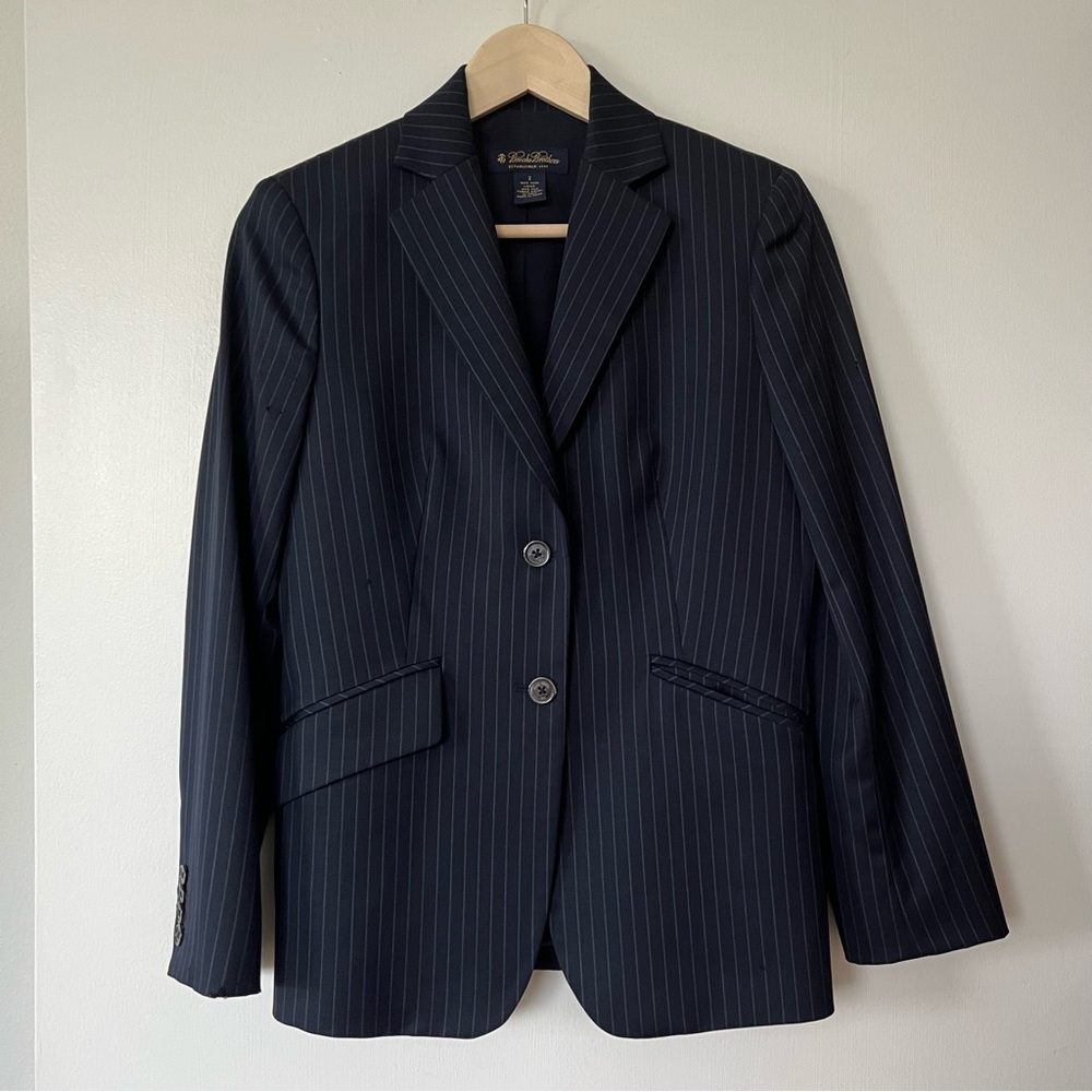 Women’s Brooks Brothers 100% Wool Silk Lining Navy Pinstripe Jacket